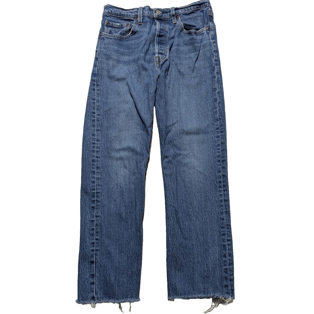 Levis 501 Button-Fly Cropped Raw Hem Straight Denim Jeans - Women‎ 28X26 - Picture 5 of 16
